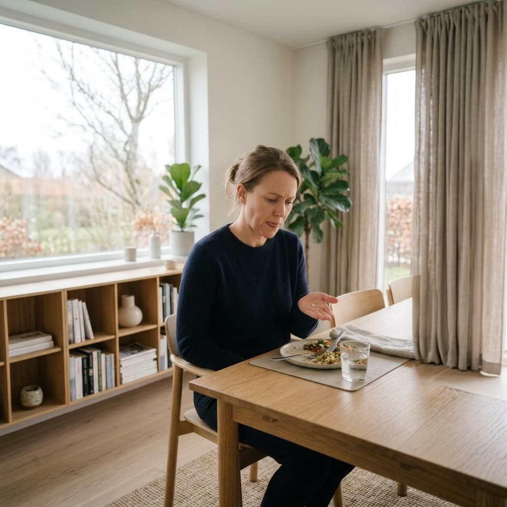 Person oppdager at en tannfylling har knekt under et måltid